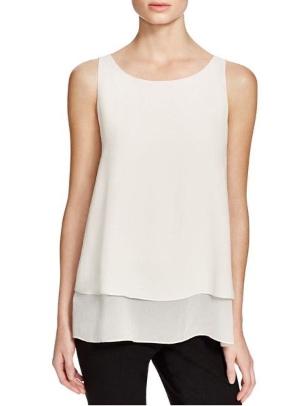 Eileen Fisher Silk Georgette Tiered Layered Sleeveless Tank Top Cream Bone